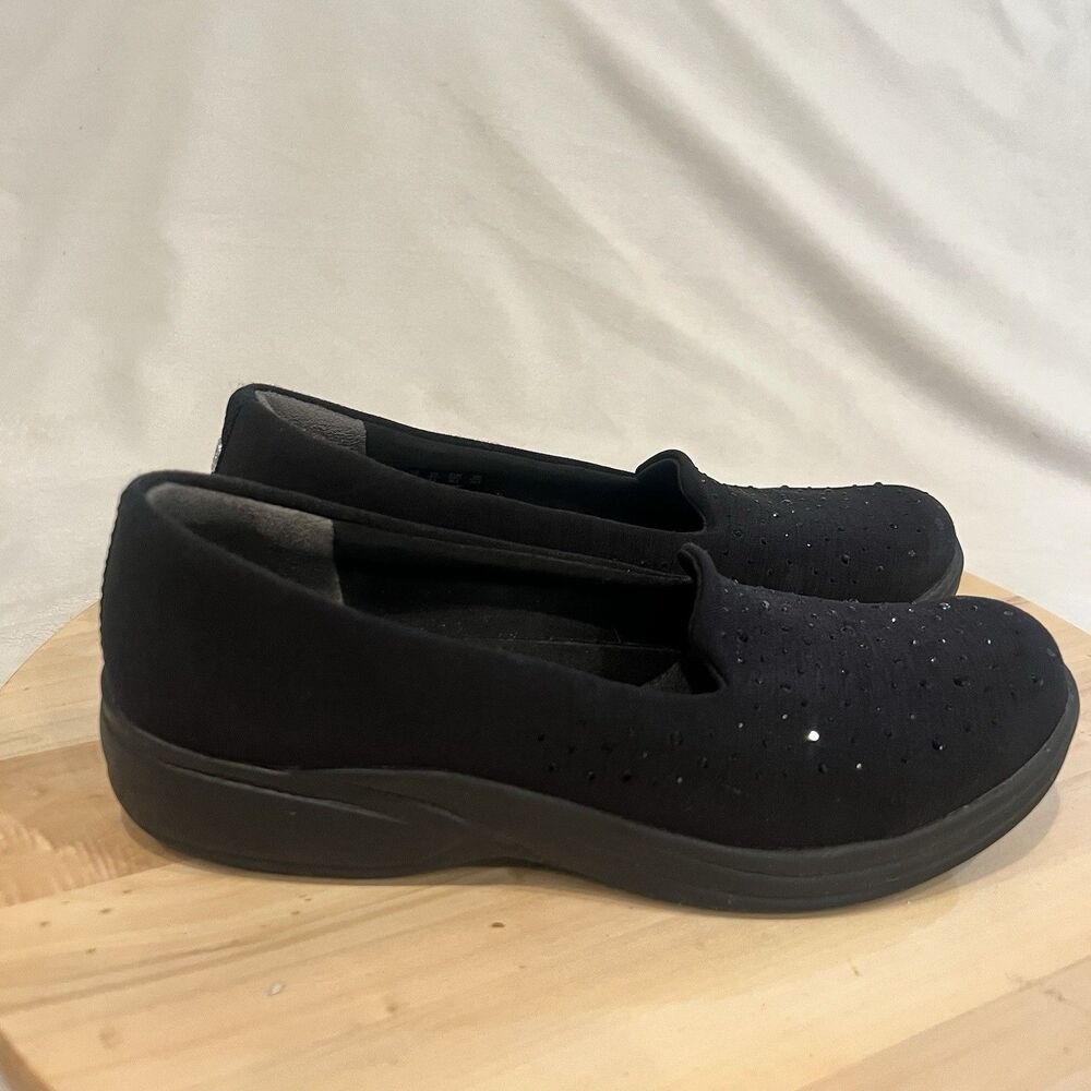 BZees Poppyseed 3 Black Rhinestone Slip On Loafers Women's US 8M Comfort Walking